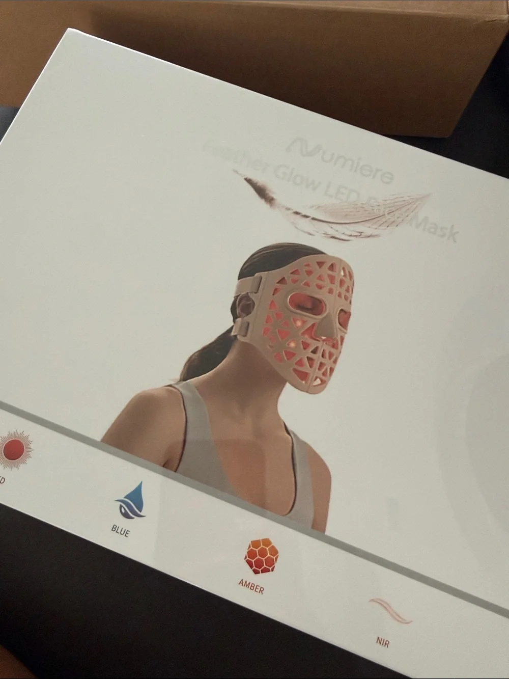 Lumiere Feather Glow LED Face Mask Packaging - Kraft Brown